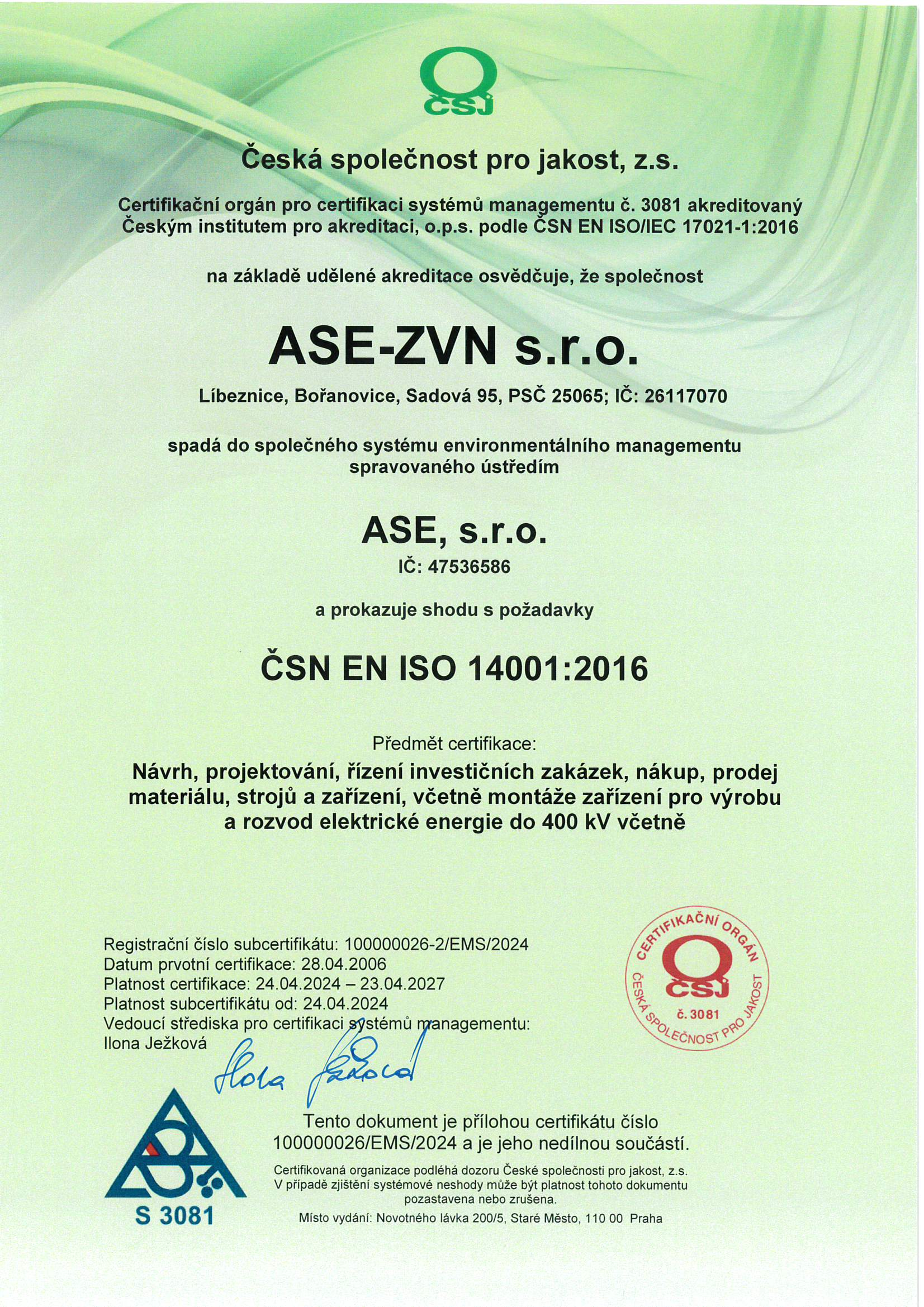 Certifikace Ase Sro Certifikace Ase Sro
